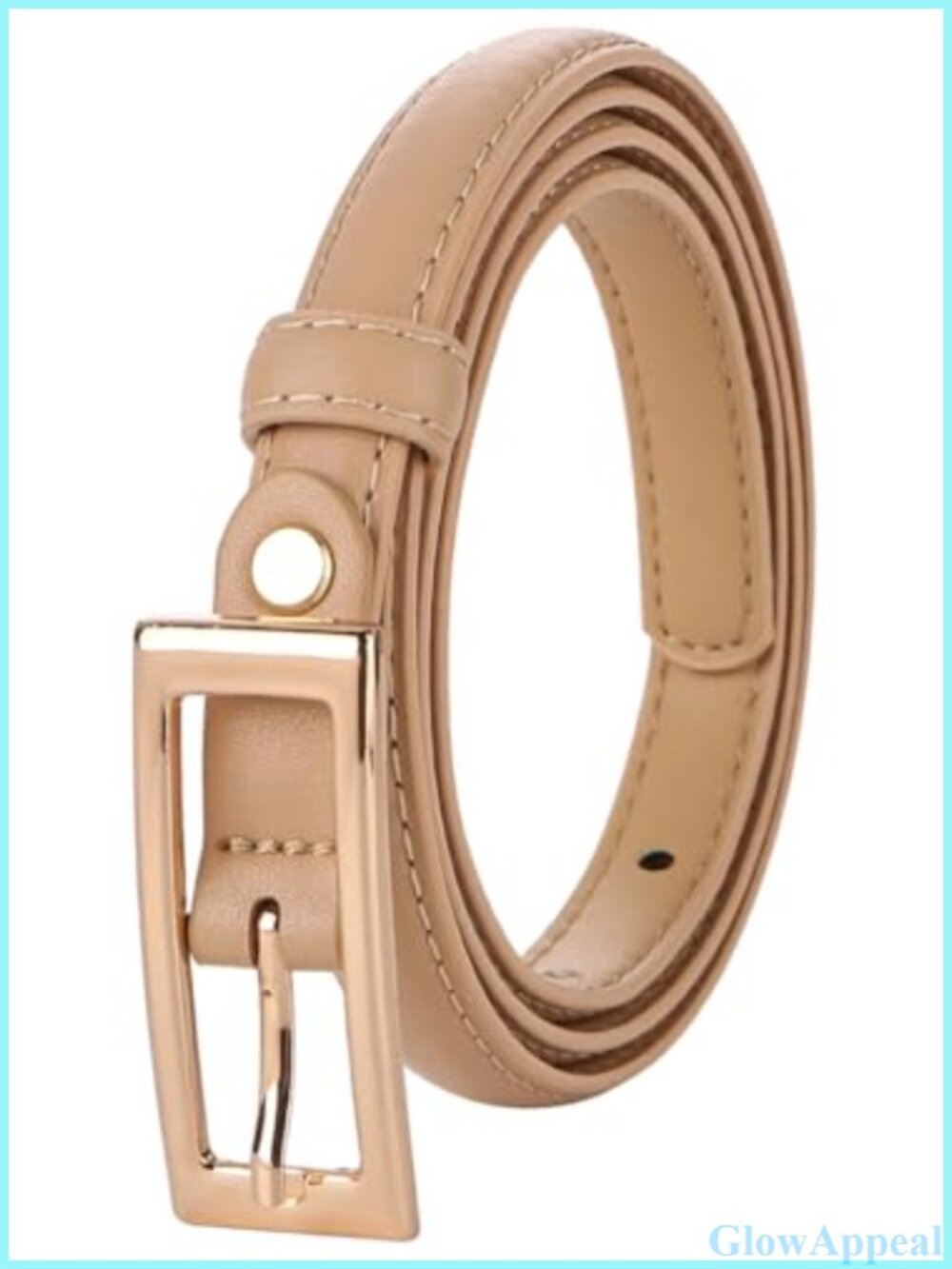 Skinny Leather Belt with Gold Buckle Adjustable Slim Waist Belt for Jeans Dress